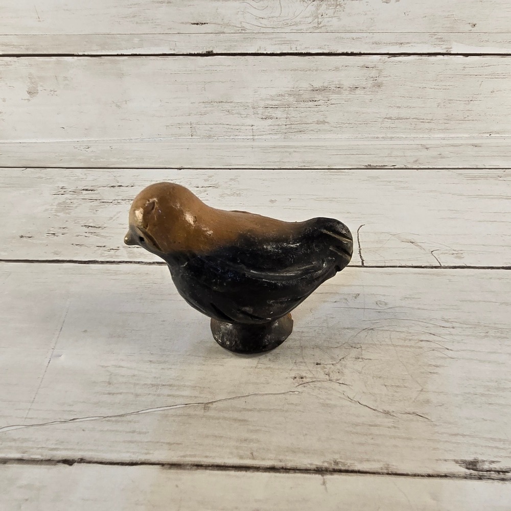 Vintage Cast Iron Bird Figurine Brown Black Decor 3.5 Inch
